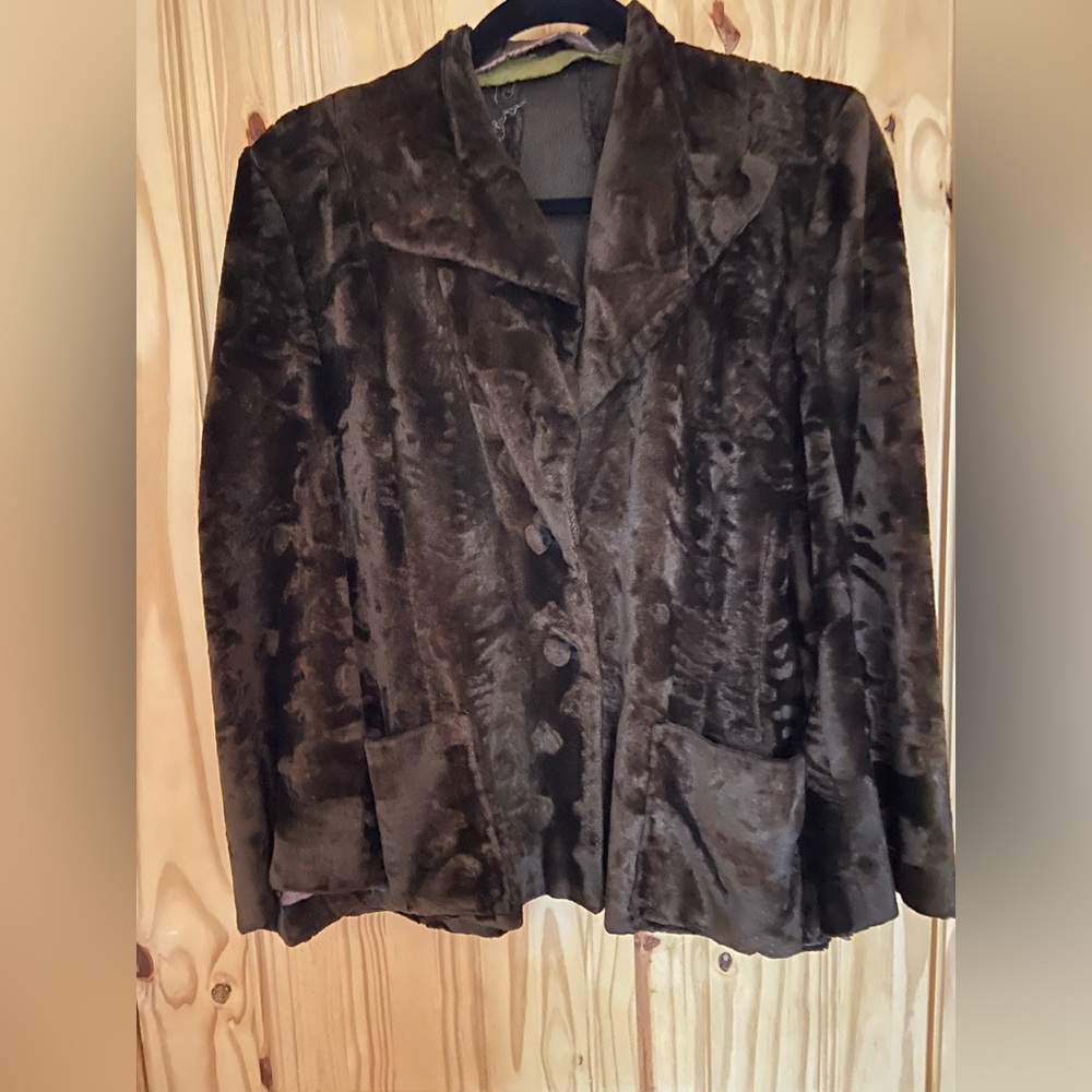true vintage jacket brown velvet faux fur 40s 50s